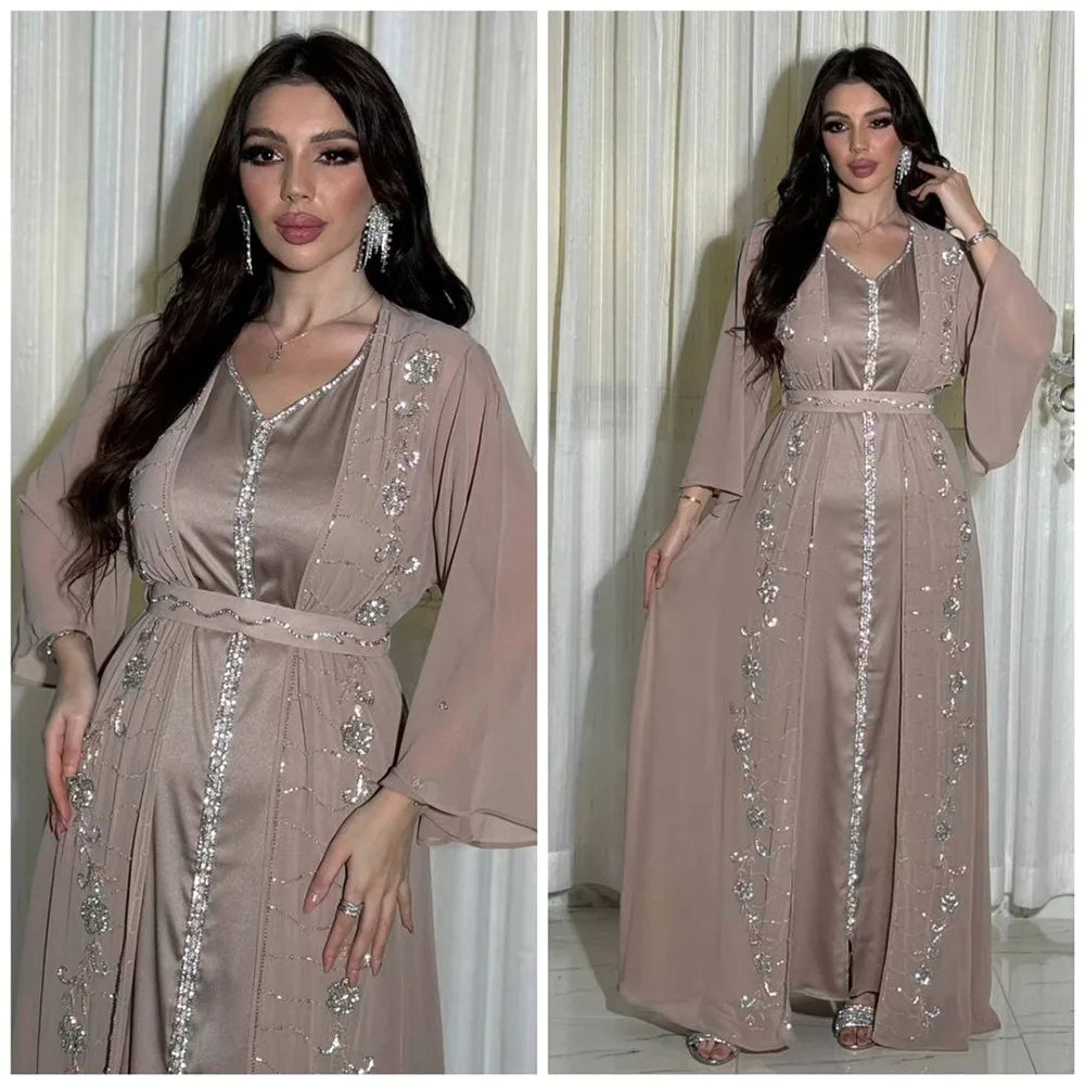 Embellished Chiffon Jalabiya Dress Set for Women
