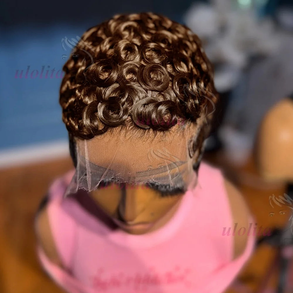 Short Layered Curly Pixie Lace Frontal Wig for Women