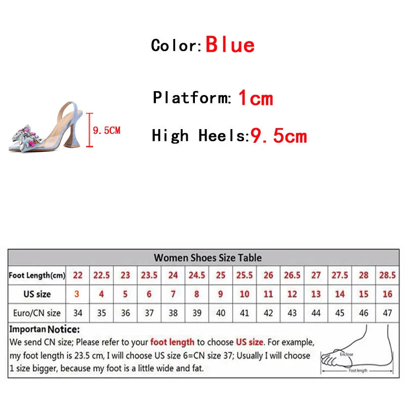Blue Crystal Bowknot Embellished Pointed Toe Pumps for Women