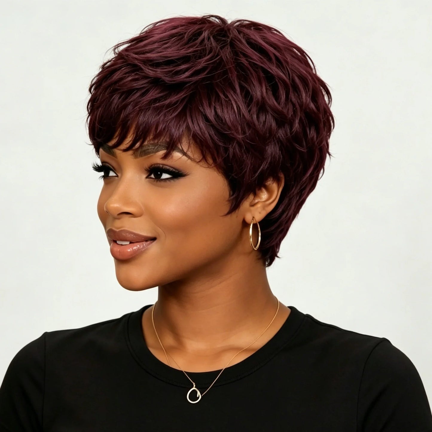 Pixie Cut Wigs Human Hair with Short Bangs Full Machine-made 180% Density for Women Natural Look