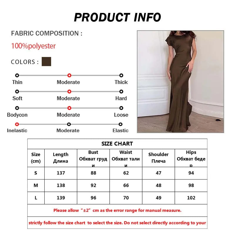 Oymimi Elegant Brown O-Neck Womens Dresses Fashion Short Sleeve Slim Solid Dresses Casual Slim Floor-Length Dress Streetwear
