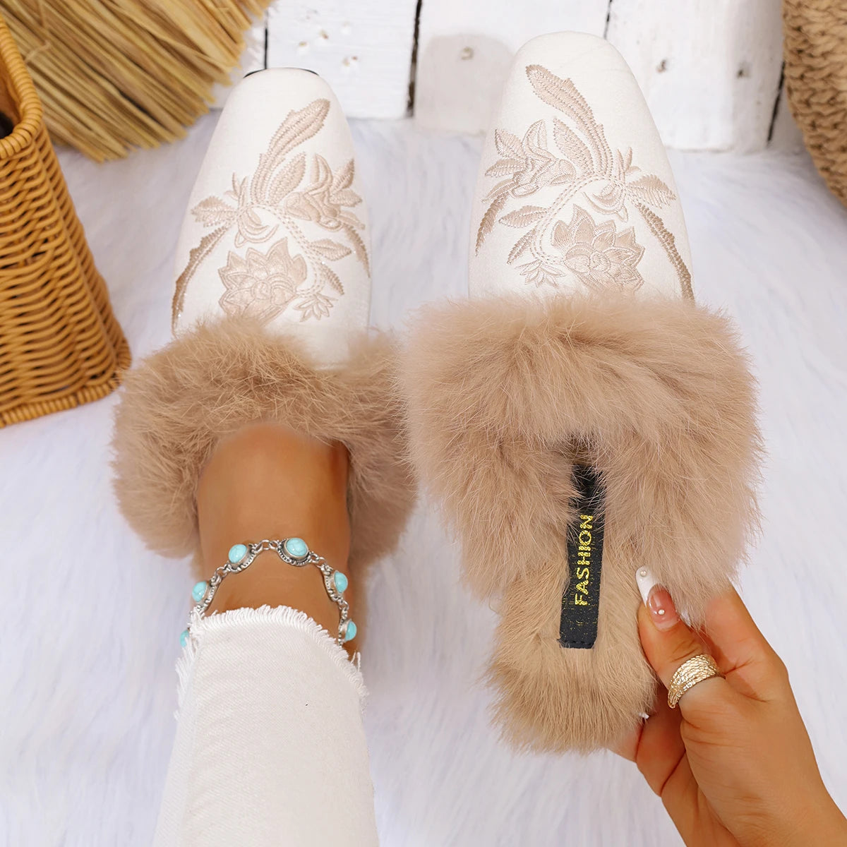 Plush Faux Fur Slippers