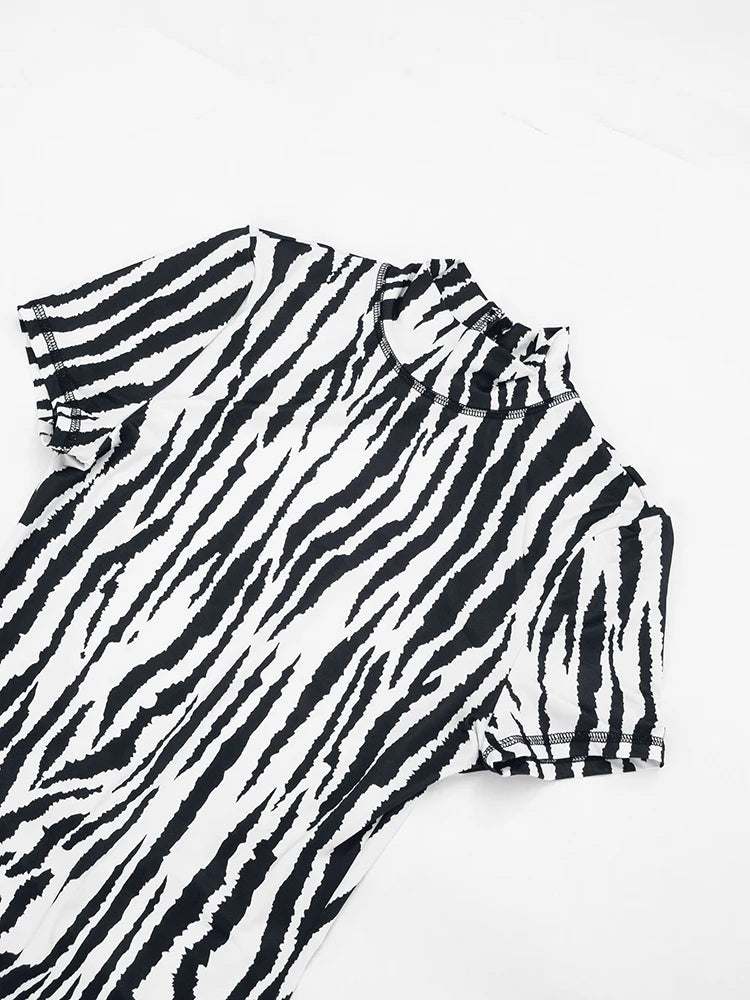 Printed Backless Stretch Turtleneck Romper for Women