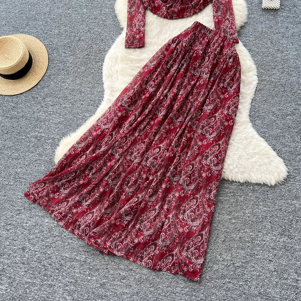 Printed Skirt Set With Long Sleeve Top