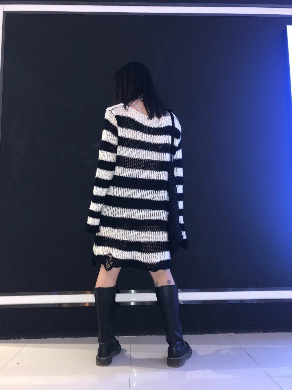 Karrram Punk Gothic Sweater Emo Tops E-girls Mall Goth Pullovers Y2k Harajuku Grunge Clothes Alt Dark Aesthetic Striped Jumpers