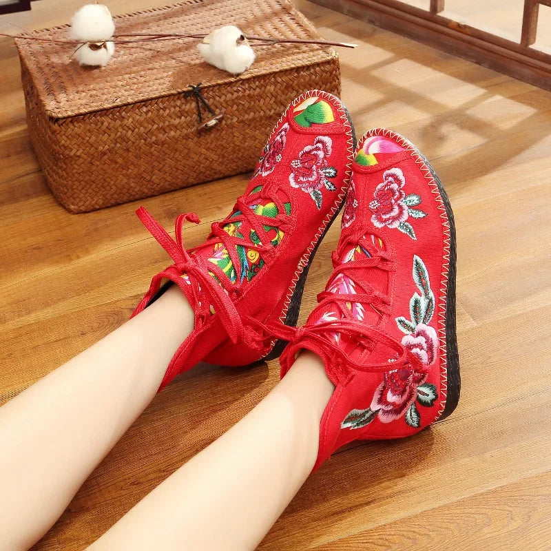 Vintage Floral Canvas Wedge Boot