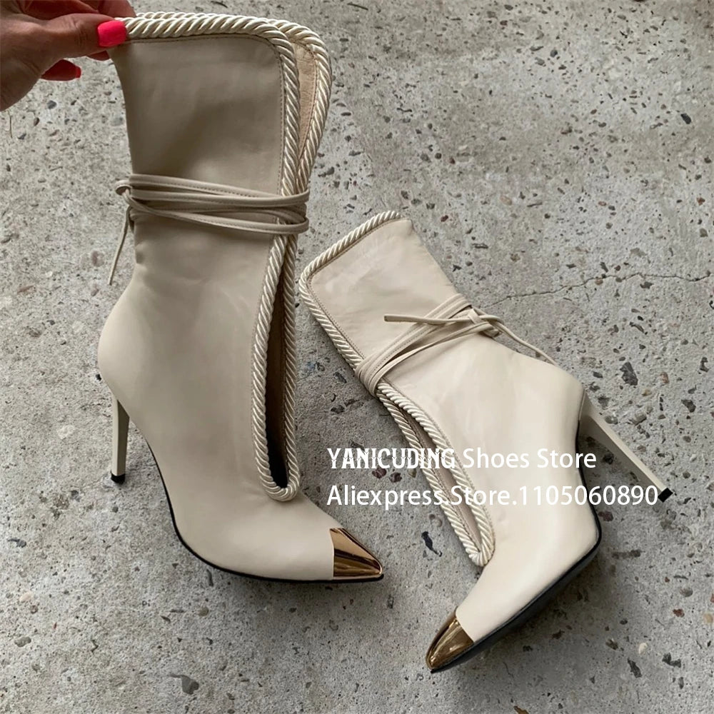 Metallic Pointed Toe Stiletto Ankle Boots for Women