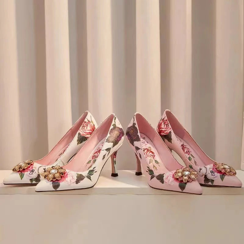 Crystal Rhinestone Leather Pumps