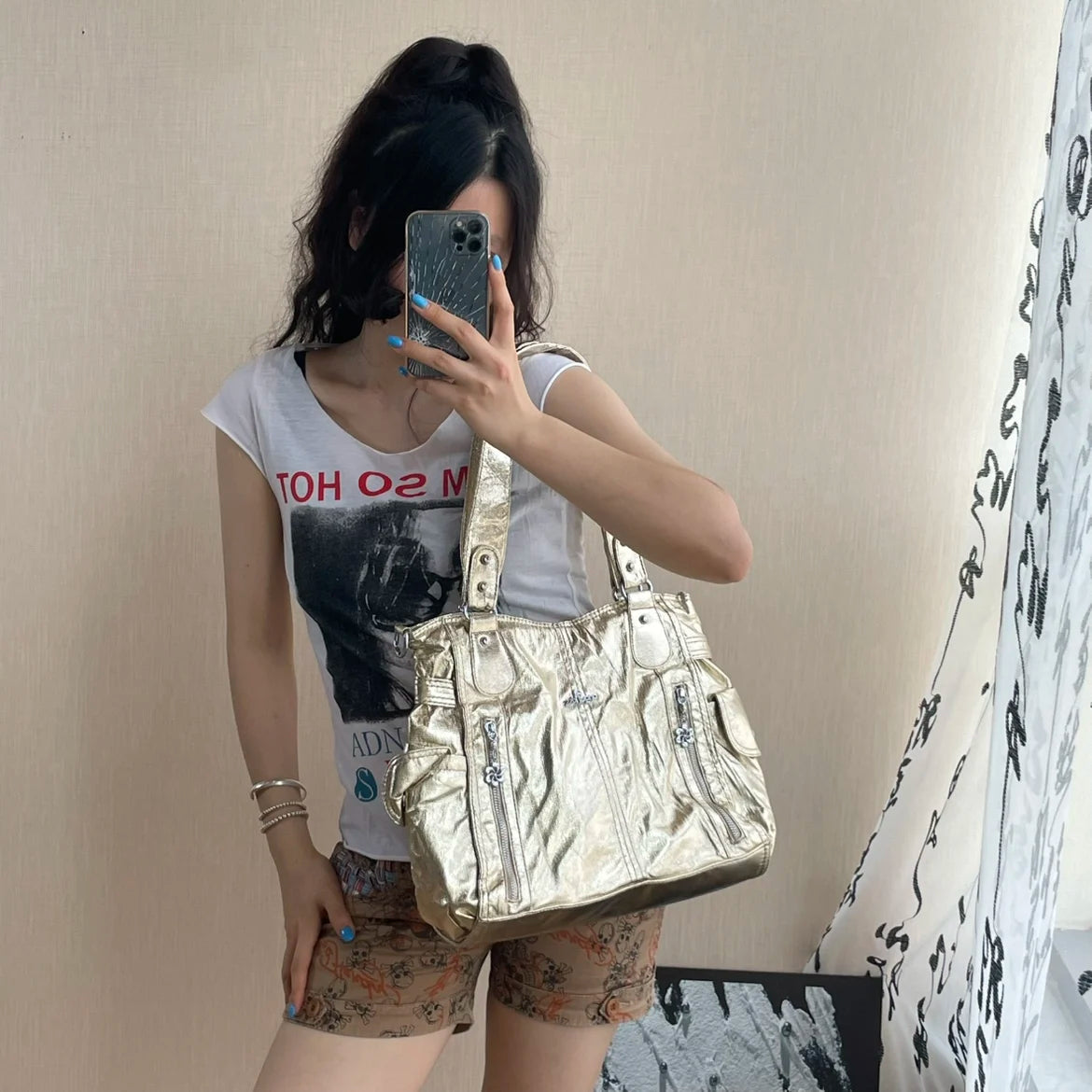 Original Designer Brand Retro Spice Special Metal Large Capacity Shoulder Handbag Crossbody Motorcycle Tote Bags for Women