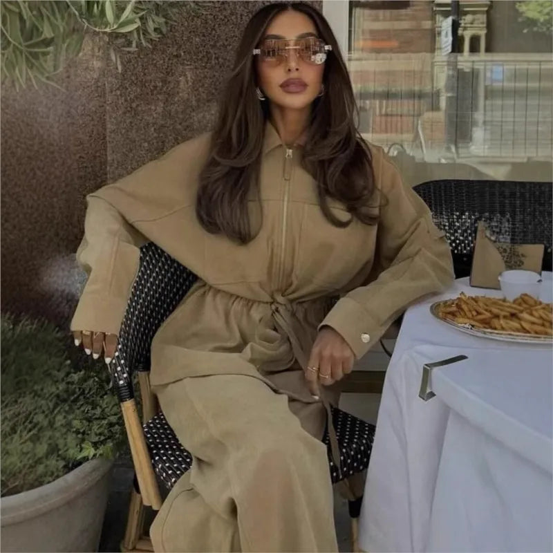 Casual Lapel Jacket And Drawstring Pants Set for Women