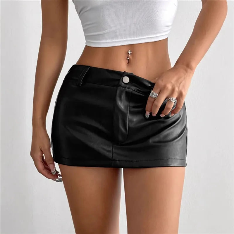 Slim Fit Faux Leather Zippered Mini Skirt for Women