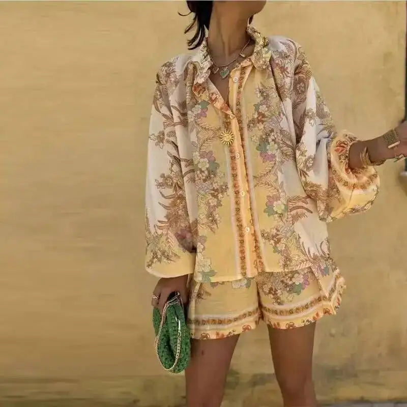 Casual Print Relaxed Fit Top and Shorts Set for Women