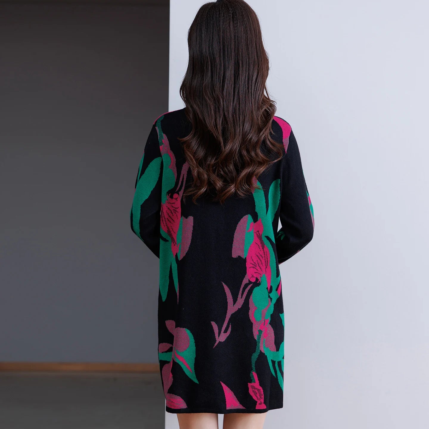 Print Sweater Dress Woman 2025 Autumn Winter Pullover Femme Women Clothing Long Sleeve Top Casual Long Knitwear Sweaters