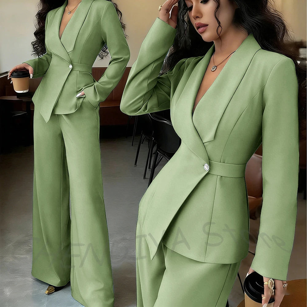 Elegant Office Lady Professional Suit Two Pieces Classic Shawl Lapel Single Button Outfit High Quality Women's Tailored Set