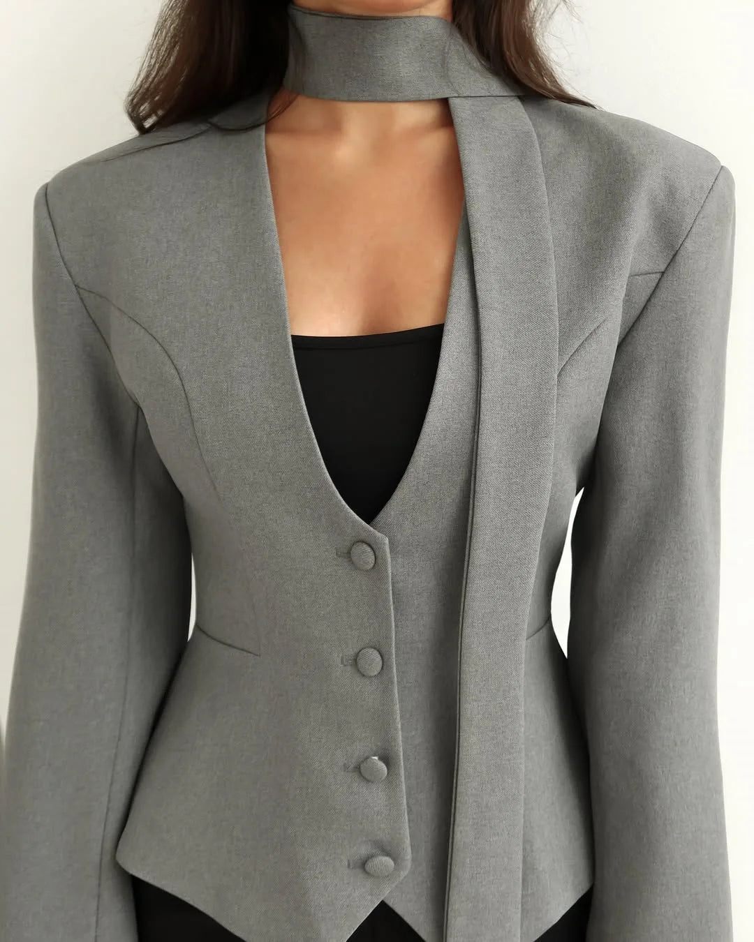 Elegant V Neck Long Sleeve Blazer Jacket for Women
