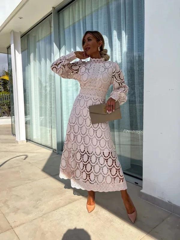 Elegant Lace with Hollow Detailing Maxi Dress for Women