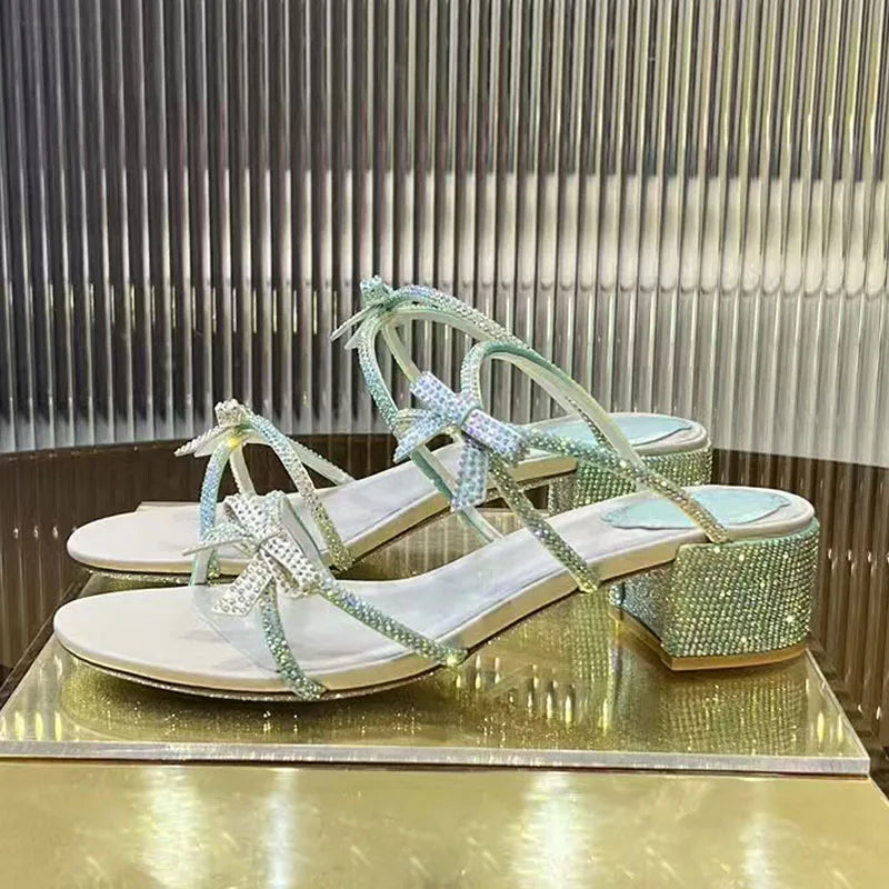 Crystal Rhinestone Butterfly Knot High Heel Sandals for Women