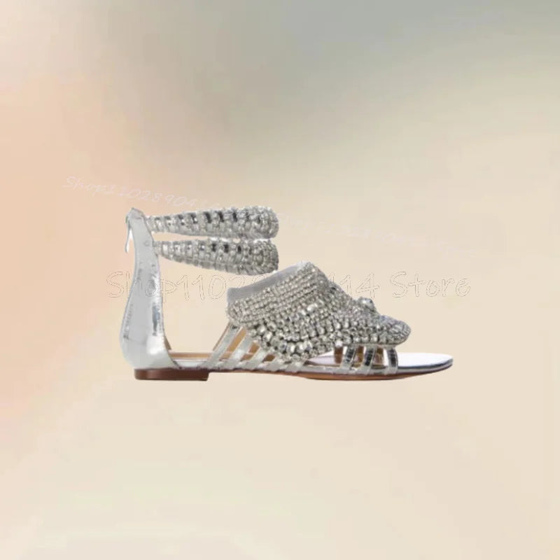 Crystal Embellished Open Toe Back Zip Sandals for Women
