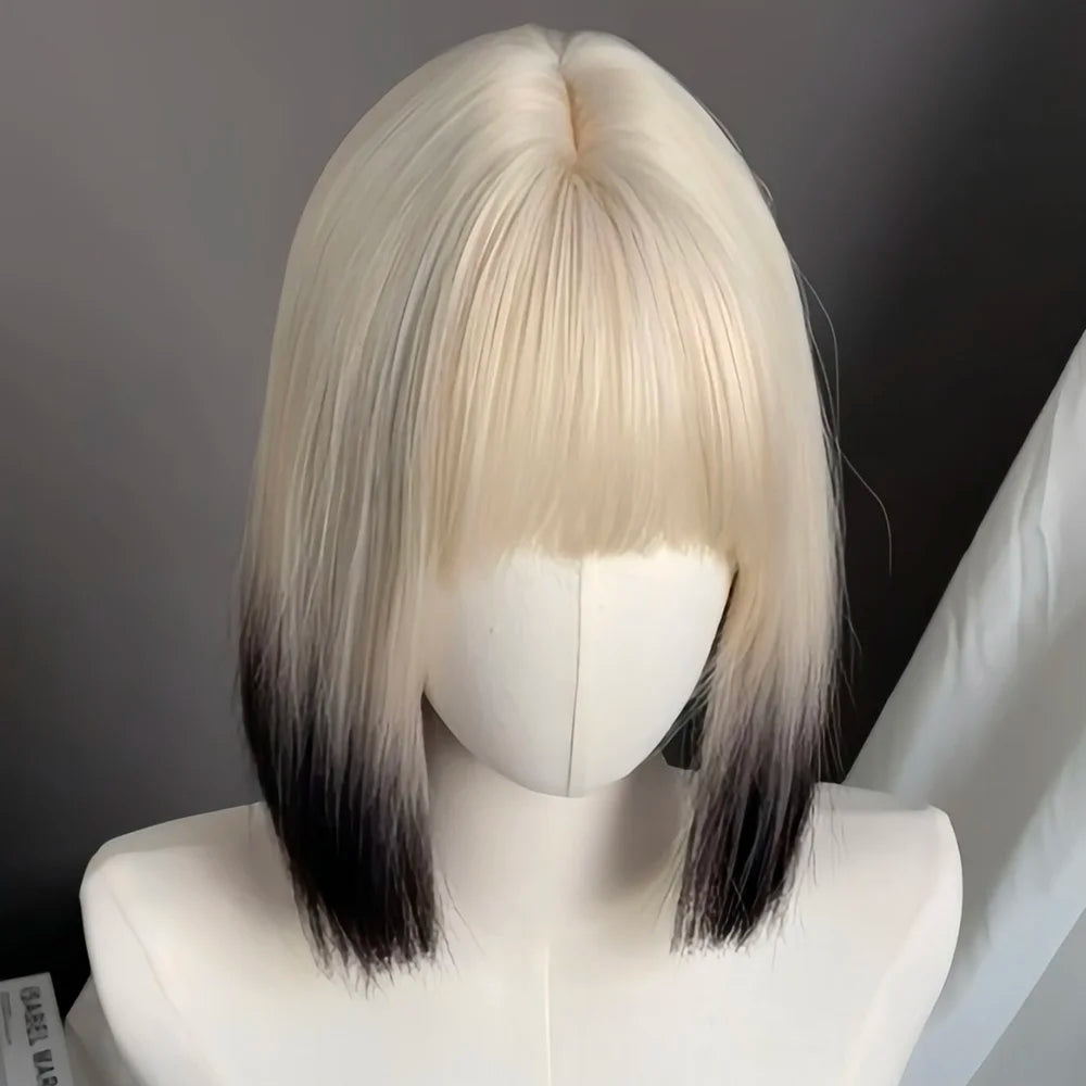 Blonde Ombre Synthetic Bob Wig With Bangs For Women