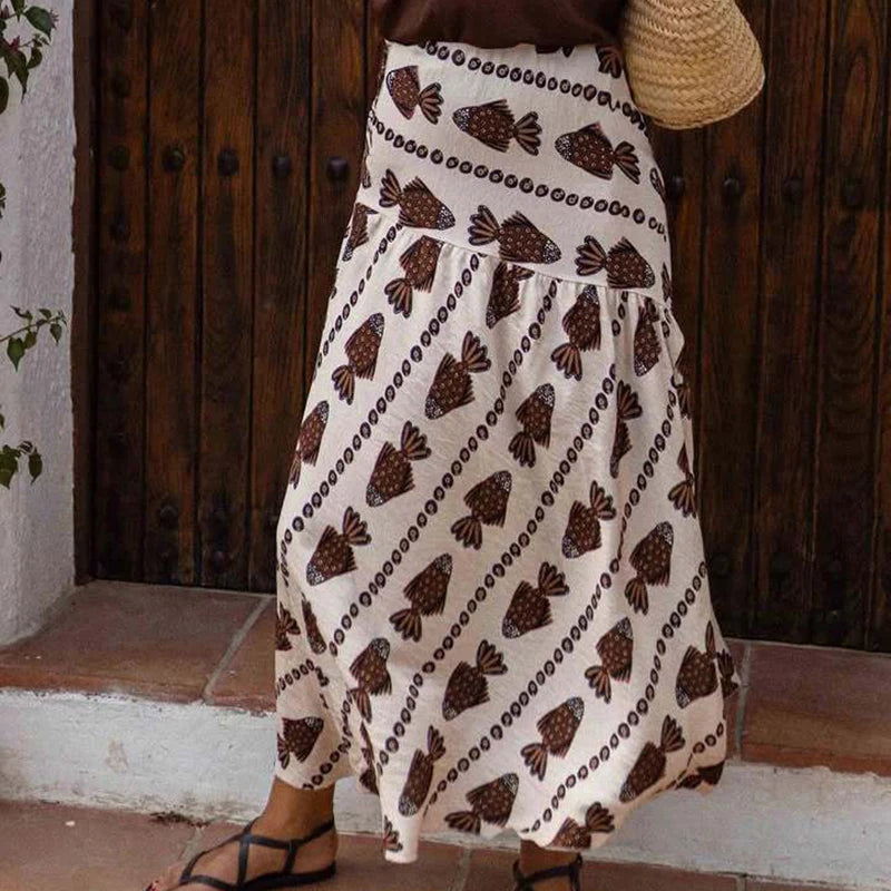 Women Autumn Beach Style Sexy Skirts, 2025 Patchwork Chic Elegant Fashion Skirts, Holiday Simple Retro Print Ladies Maxi Skirts