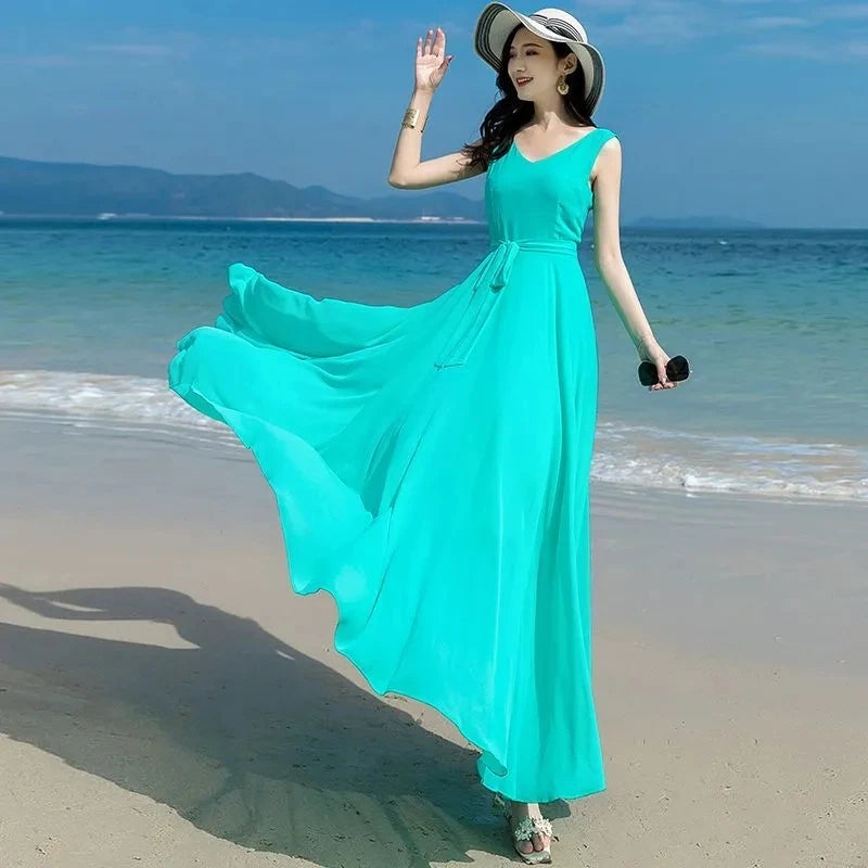 Plus Size Chiffon High Waist Maxi Dress