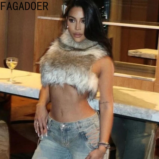 Gray Cropped Top With Fur Patches