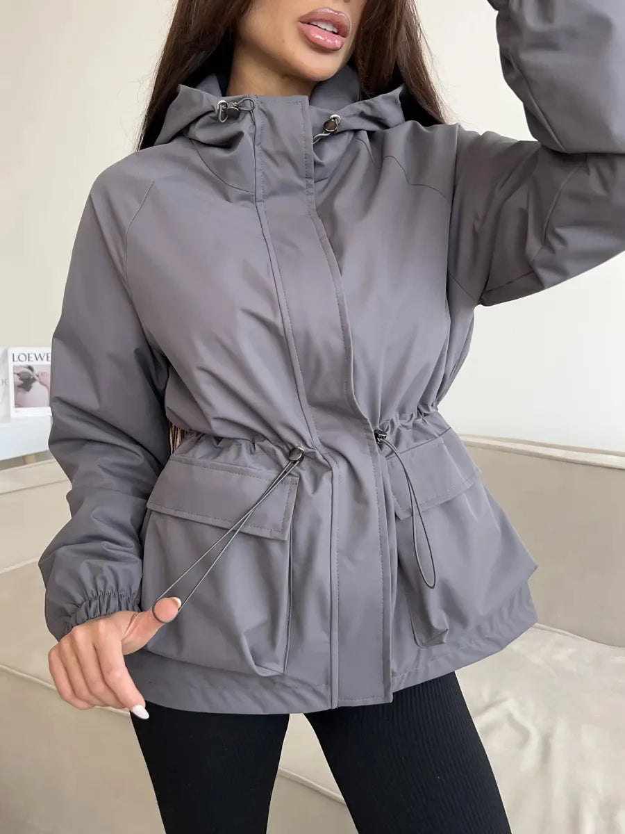 Hooded Hardshell Jacket With Pockets And Zipper for Women