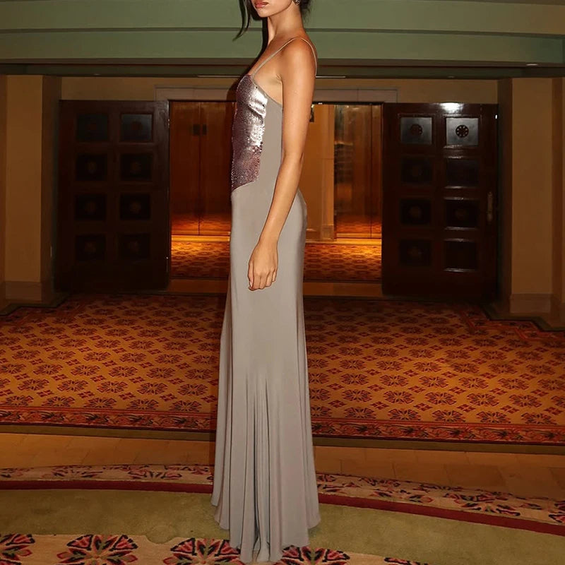 Elegant Sequin Spaghetti Strap Evening Dress for Women