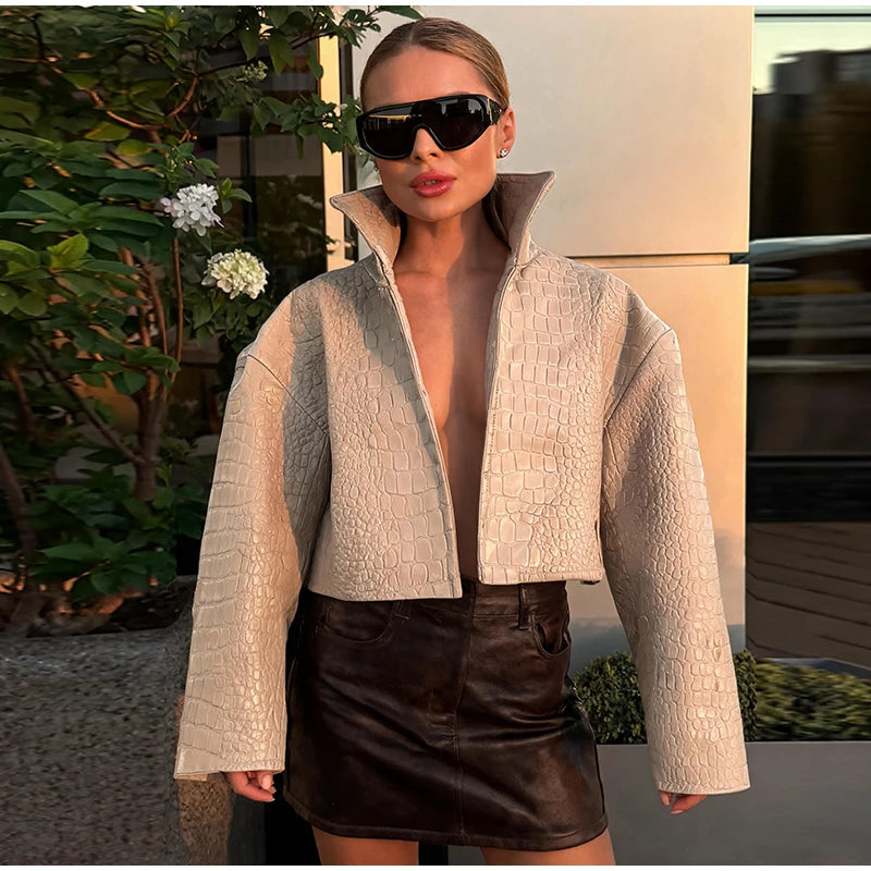 Slim Fit Single Breasted Faux Leather Jacket for Women