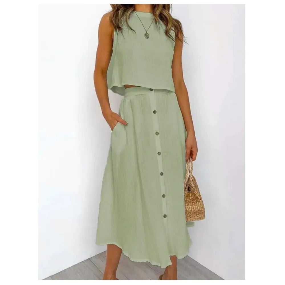 Double Layer Casual Elegant O Neck Vest And Skirt Set for Women