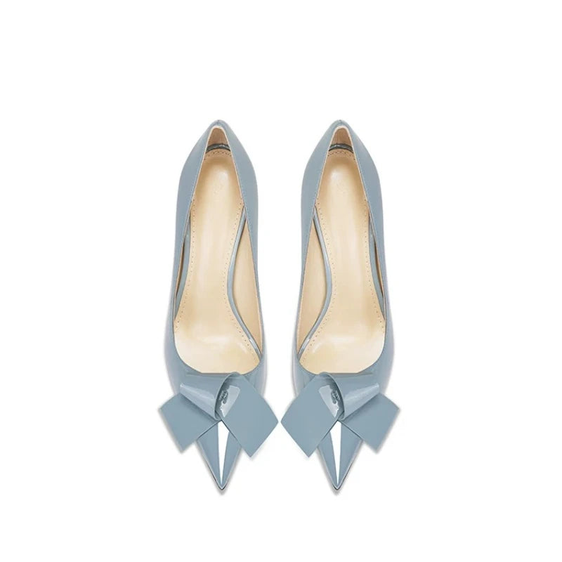 Bow Pointed Stiletto Patent Leather Pumps for Women