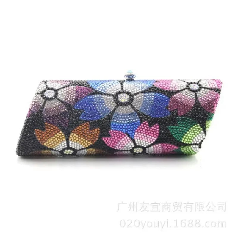 Sparkling Crystal Floral Evening Clutch Bag for Women