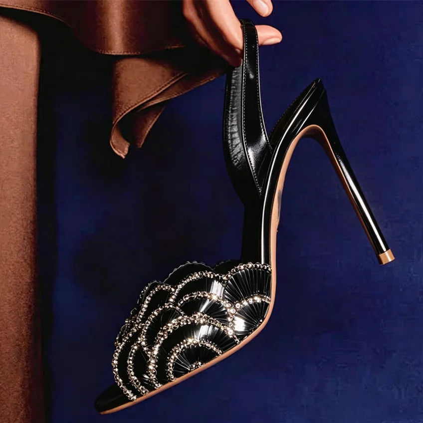Elegant Crystal Embellished Sequined Stiletto Sandals for Women
