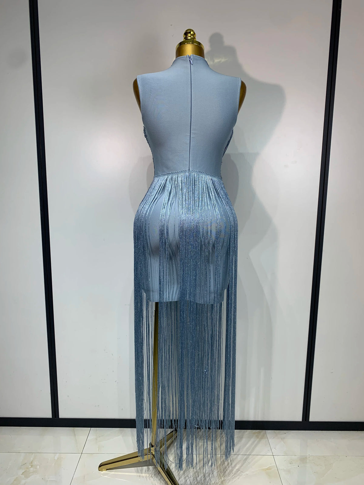 Women Sexy Sleeveless Tassel Bodycon Bandage Dresses Celebrity Elegant Evening Party Nightclub Luxury Birthday Cocktail Dress