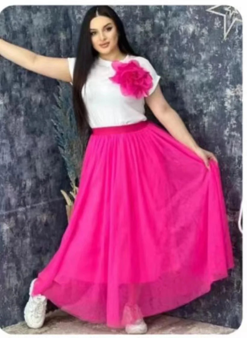 Floral Stitch Summer Two Piece Dress Set for Women