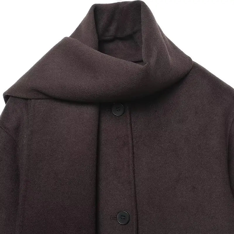 Classic Long Trench Coat With Detachable Scarf for Women