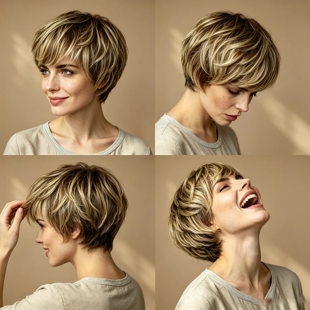 Straight Short Pixie Cut Remy Human Hair Wig For Women