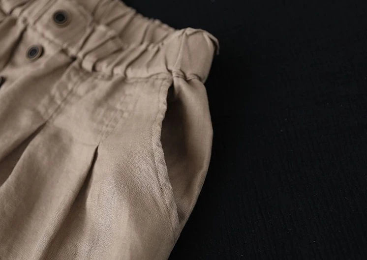 Short Pants Woman Bermuda with Waist Pocket Knee Length Mid Cotton Half Shorts for Women Elastic Linen Trend 2025 Kpop Wholesale