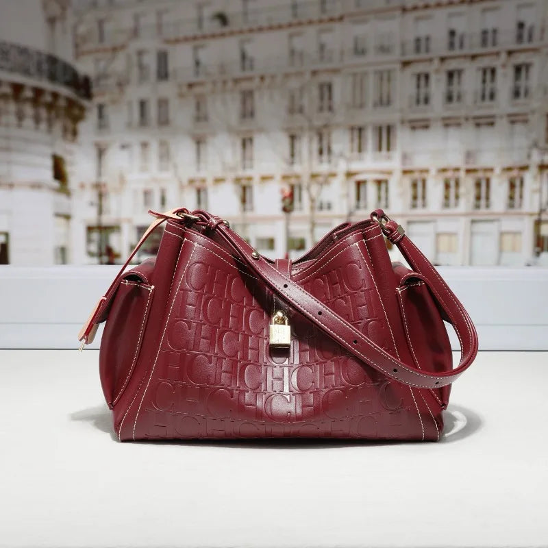Embossed Bucket Shoulder Handbag