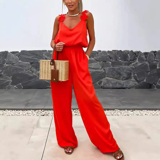 2024 Ladies Off Shoulder Sleeveless Jumpsuit Summer Women Casual Solid Rompers Streetwear Long Playsuits Overalls With Pockets