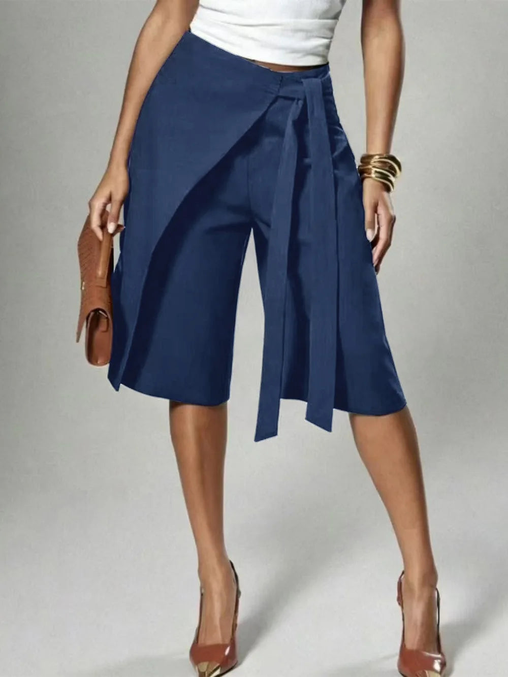 Patchwork Elastic Waist Wide Leg Pants for Women