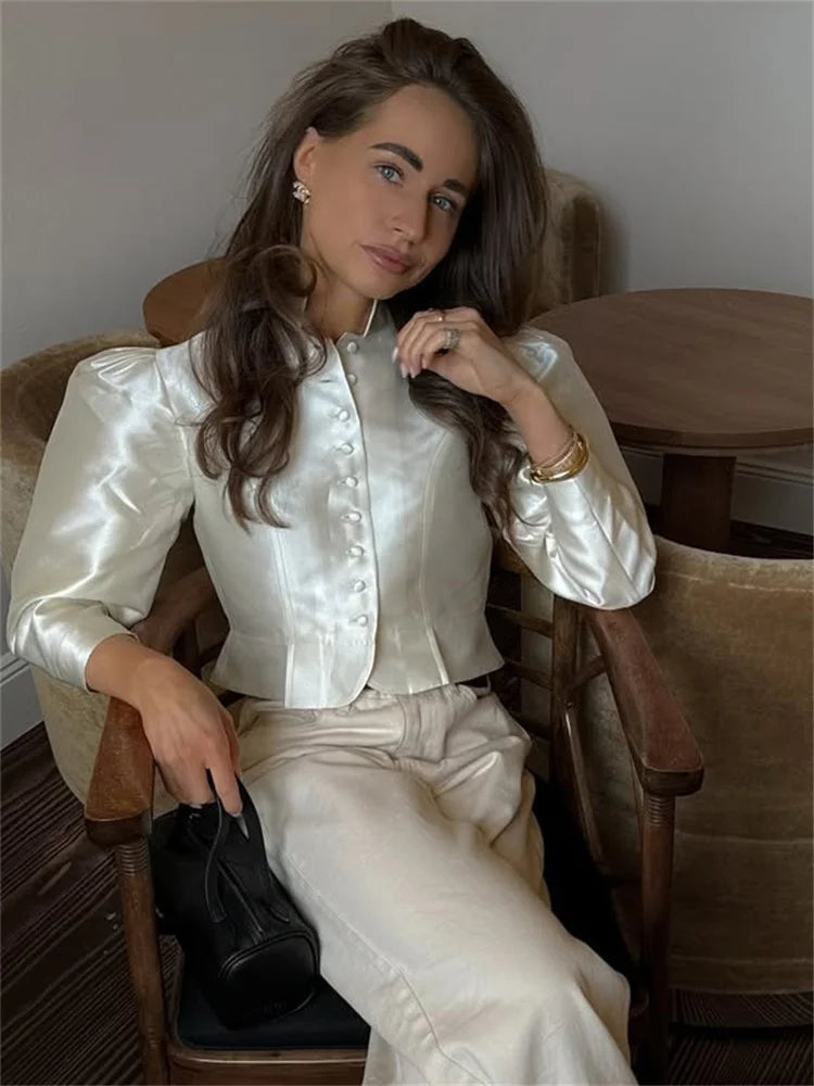 Cropped Satin Patchwork Top