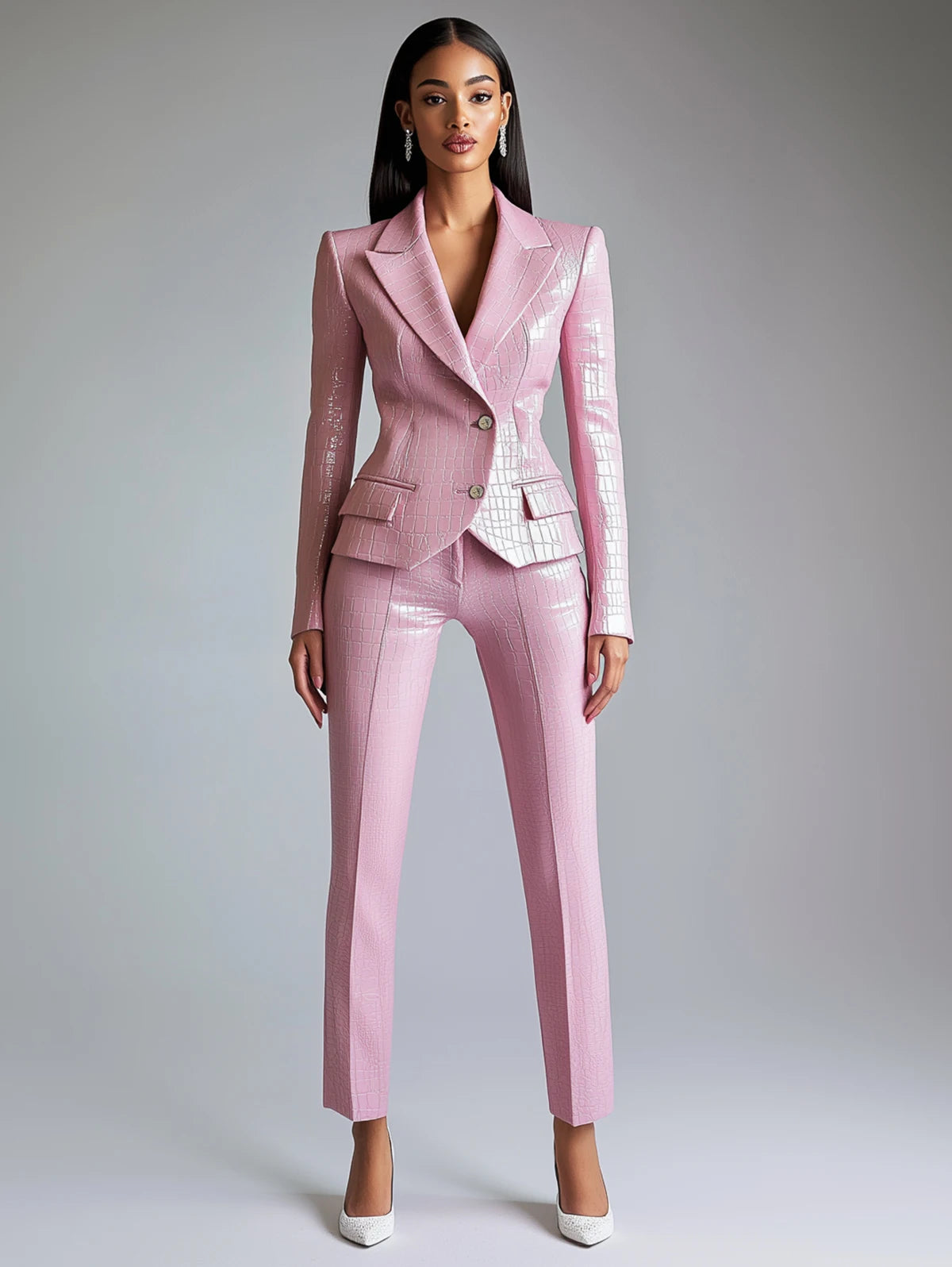 Elegant Pink Alligator Pattern Single Breasted Blazer For Women