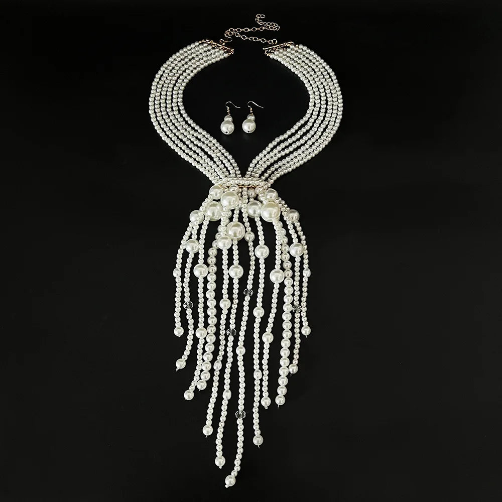 Elegant Layered Imitation Pearl Tassel Necklace for Women