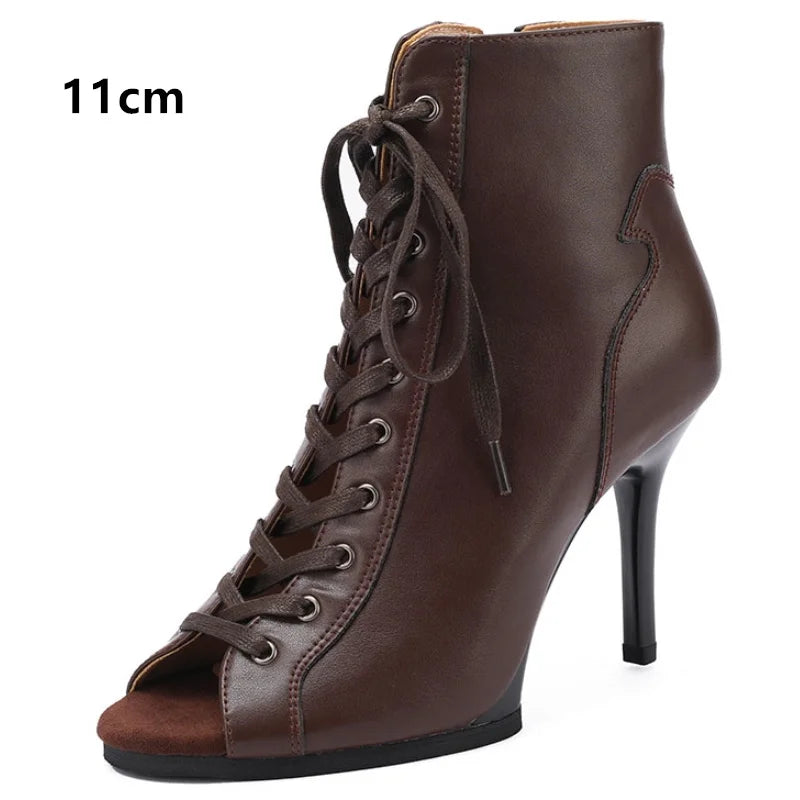 Peep Toe High Heel Zipper Ankle Boots