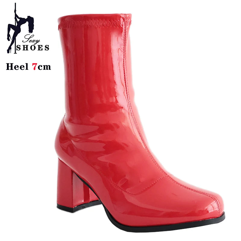 Leather Zip Round Toe Square Heel Ankle Boots for Women
