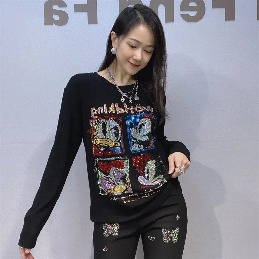 Rhinestone Accented Long Sleeve Top