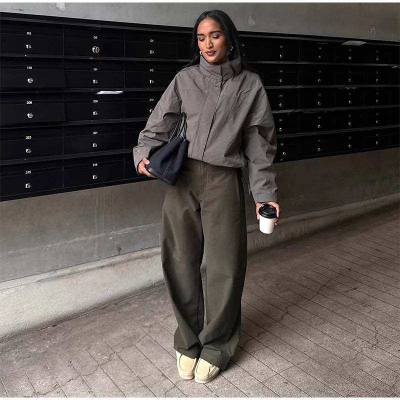 Lightweight Stand Collar Zippered Bomber Jacket For Women