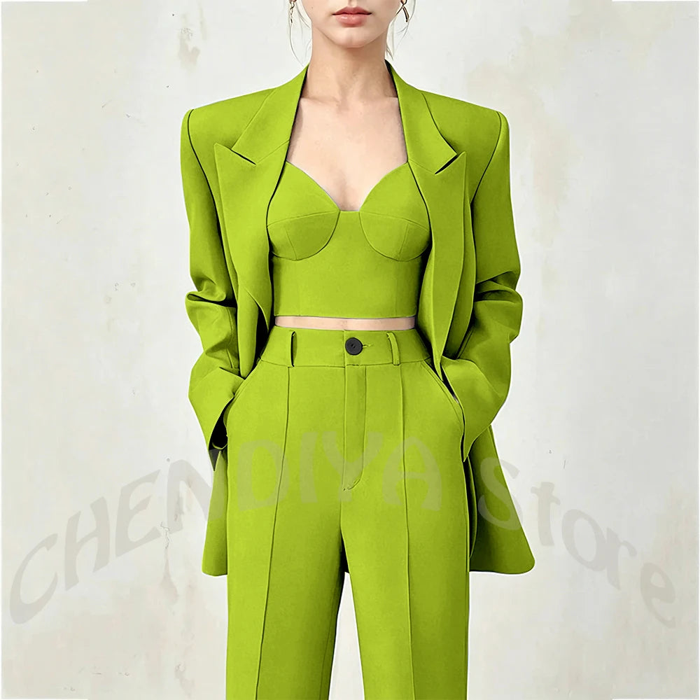 Business Casual Women's Suit Two Piece Peaked Lapel Stylish Double Breasted Formal Outfit Female Jacket Pants Customized