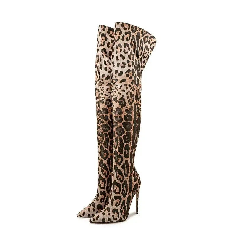 Sexy Striped Back Zip Over-the-Knee Boots for Women